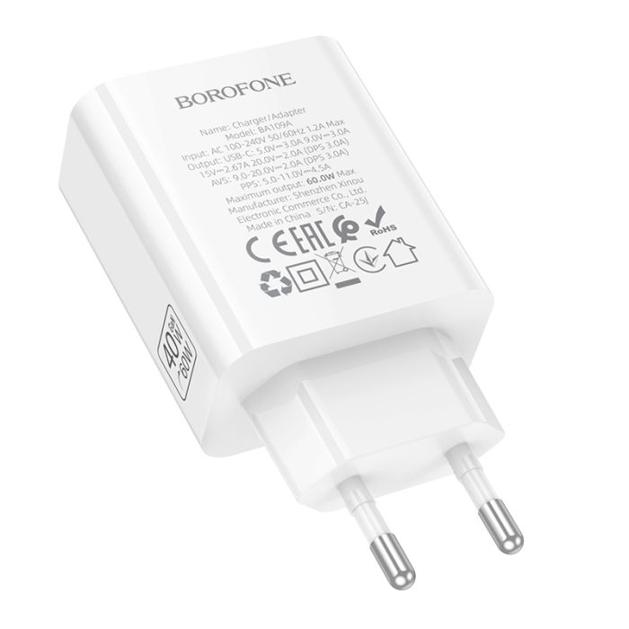 Мережевий зарядний пристрій BOROFONE BA109A Star single port PD40W charger (EU) White (6941991126888)