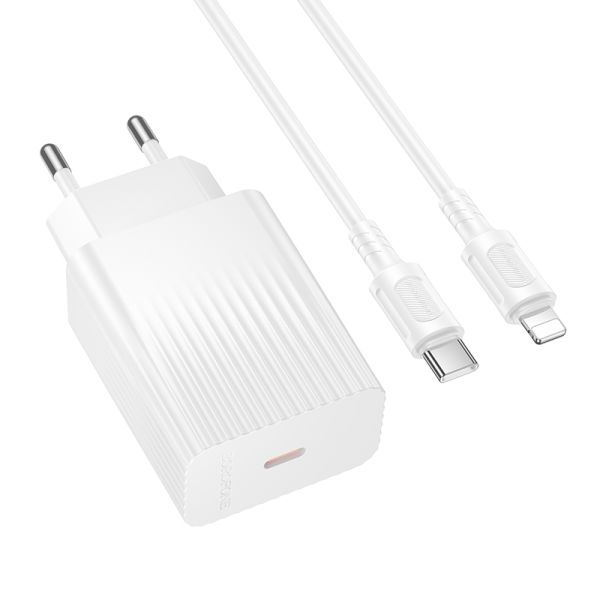 Мережевий зарядний пристрій з кабелем BOROFONE BAS73A Source single port PD20W charger set (C to iP) (EU) White (6941991122729)
