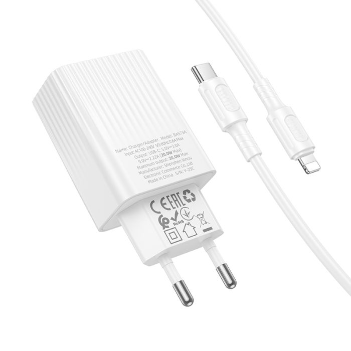 Мережевий зарядний пристрій з кабелем BOROFONE BAS73A Source single port PD20W charger set (C to iP) (EU) White (6941991122729)