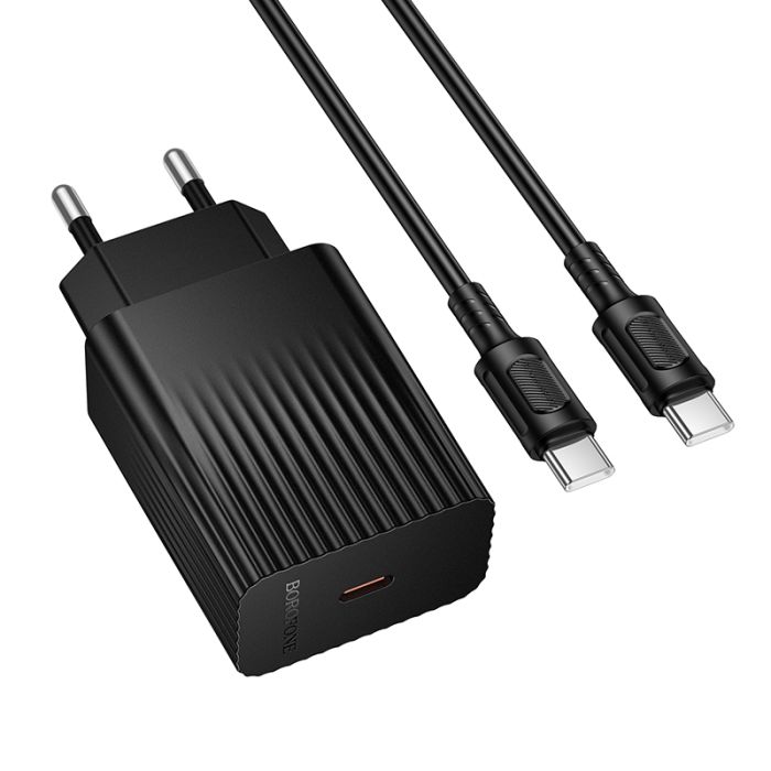 Мережевий зарядний пристрій BOROFONE BAS75A Source single port PD30W charger set (C to C) (EU) Black (6941991122859)