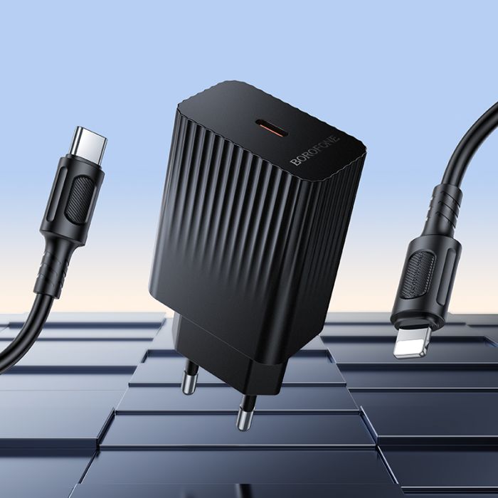 Мережевий зарядний пристрій з кабелем BOROFONE BAS75A Source single port PD30W charger set (C to iP) (EU) Black (6941991122835)