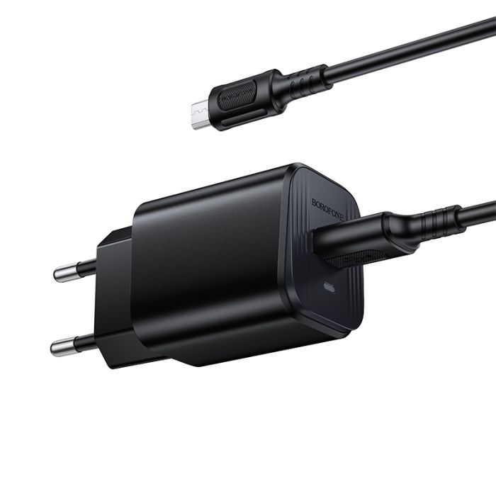 Мережевий зарядний пристрій з кабелем BOROFONE BAS82A Star single port QC3.0 charger set (Micro) (EU) Black (6941991126727)