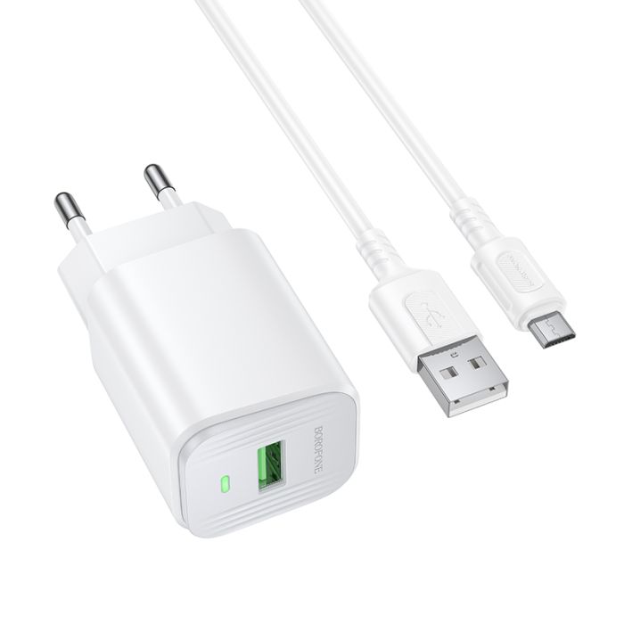 Мережевий зарядний пристрій з кабелем BOROFONE BAS82A Star single port QC3.0 charger set (Micro) (EU) White (6941991126734)