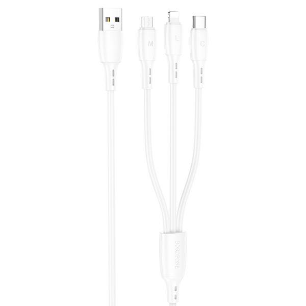 Кабель BOROFONE BX71 3-in-1 charging cable (iP+Micro+Type-C) White (6974443384550)