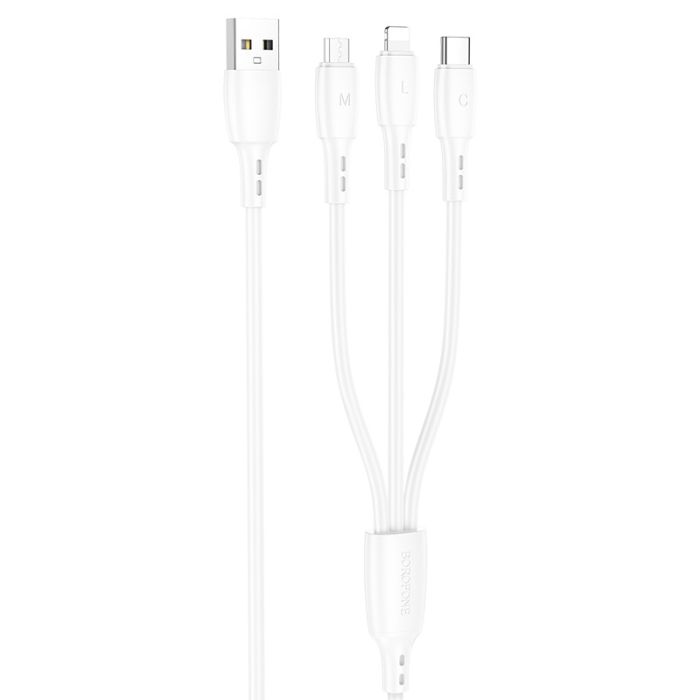 Кабель BOROFONE BX71 3-in-1 charging cable (iP+Micro+Type-C) White (6974443384550)