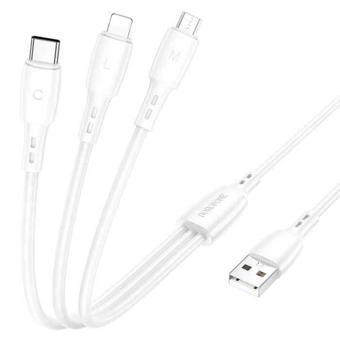 Кабель BOROFONE BX71 3-in-1 charging cable (iP+Micro+Type-C) White (6974443384550)