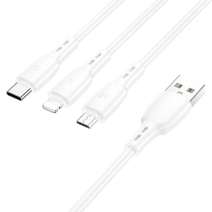 Кабель BOROFONE BX71 3-in-1 charging cable (iP+Micro+Type-C) White (6974443384550)