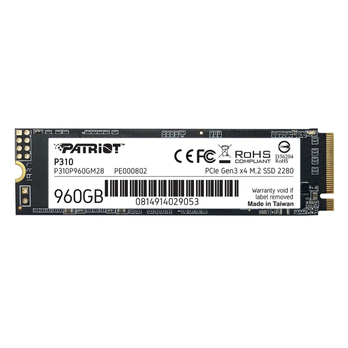 Накопичувач SSD M.2 Patriot P310 960GB NVMe 2280 PCIe 3.0x4 3D NAND TLC (P310P960GM28)