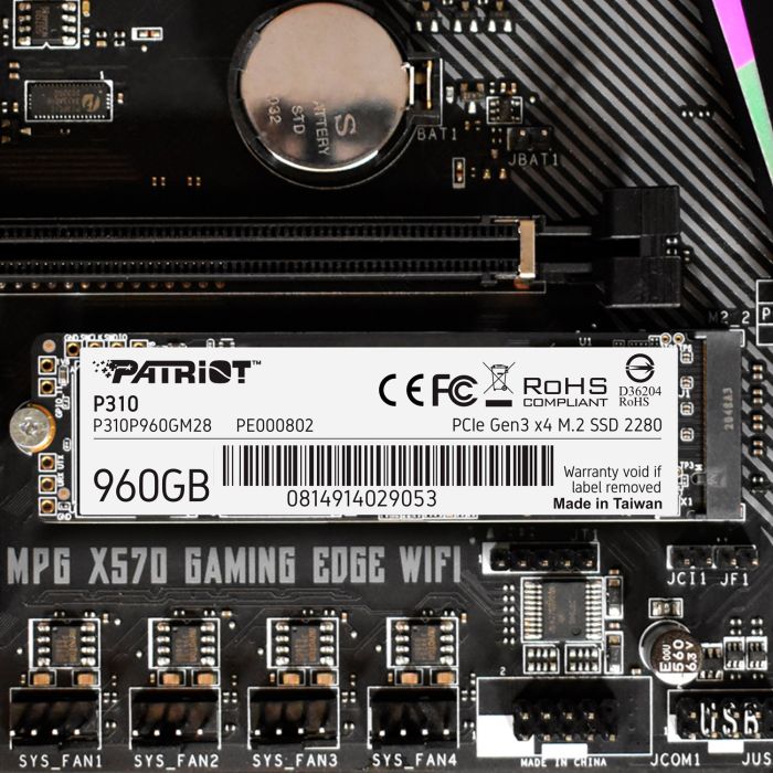 Накопичувач SSD M.2 Patriot P310 960GB NVMe 2280 PCIe 3.0x4 3D NAND TLC (P310P960GM28)