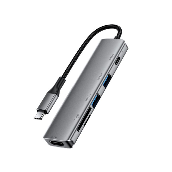 USB-хаб ACEFAST J18 USB-C 6-in-1 HUB docking station Metal Gray (6974316285939)
