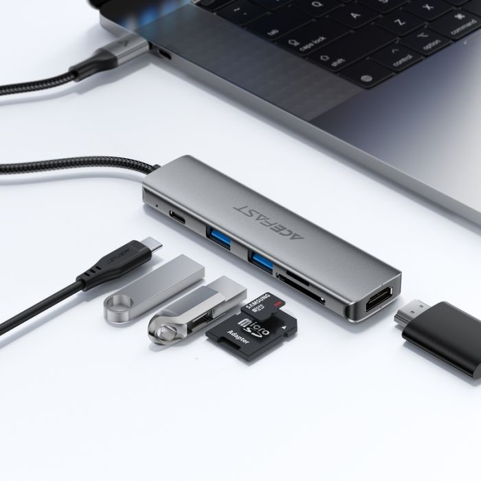 USB-хаб ACEFAST J18 USB-C 6-in-1 HUB docking station Metal Gray (6974316285939)
