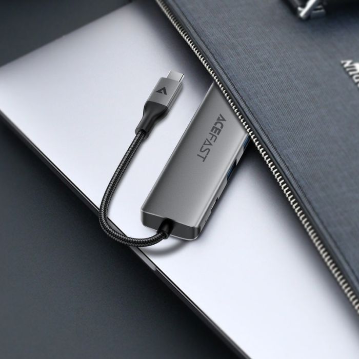 USB-хаб ACEFAST J18 USB-C 6-in-1 HUB docking station Metal Gray (6974316285939)