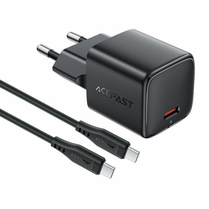 Мережевий зарядний пристрій з кабелем ACEFAST A117 PD20W mini GaN fast charger set(P16),black  Black (6974316286509)