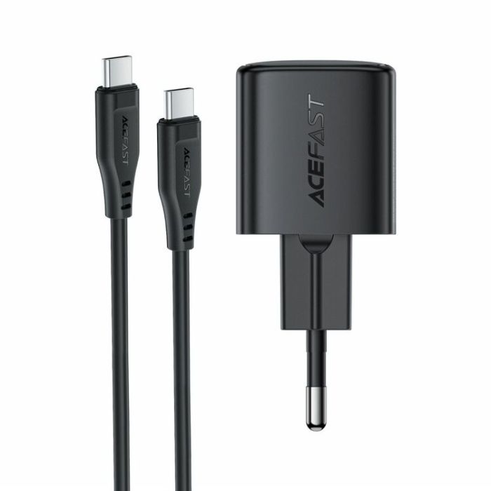 Мережевий зарядний пристрій з кабелем ACEFAST A117 PD20W mini GaN fast charger set(P16),black  Black (6974316286509)