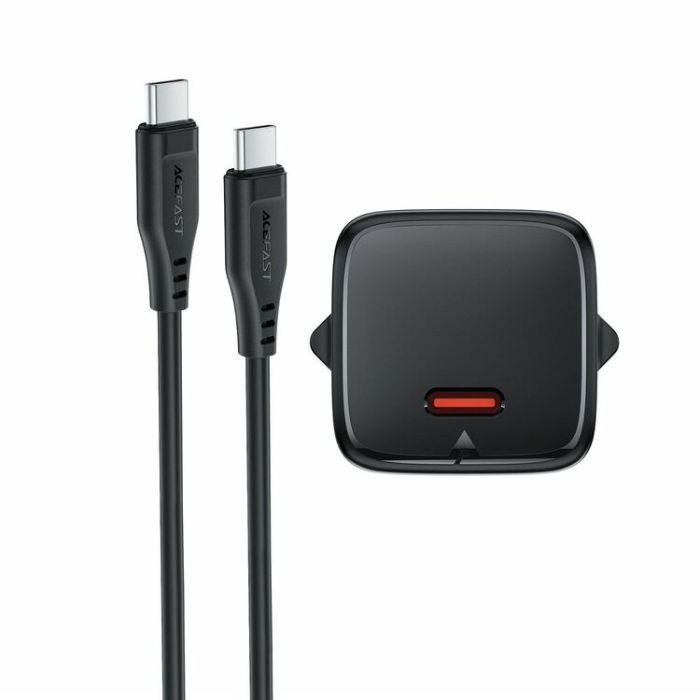 Мережевий зарядний пристрій з кабелем ACEFAST A117 PD20W mini GaN fast charger set(P16),black  Black (6974316286509)