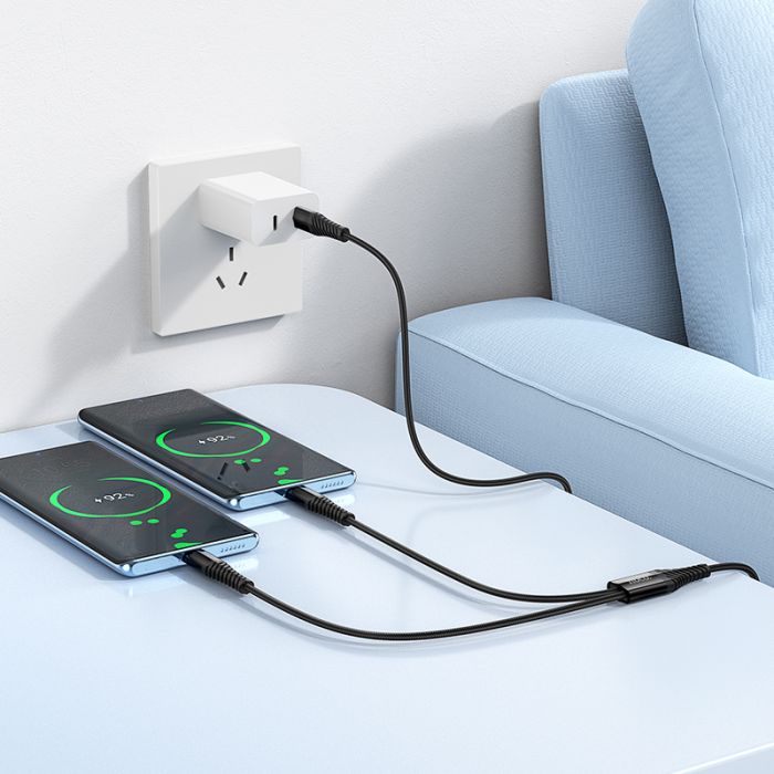 Кабель HOCO X123 Victory 2-in-1 charging cable(C to C+C) Black (6942007663595)