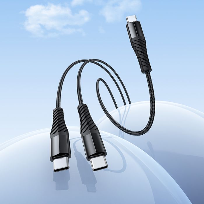 Кабель HOCO X123 Victory 2-in-1 charging cable(C to C+C) Black (6942007663595)