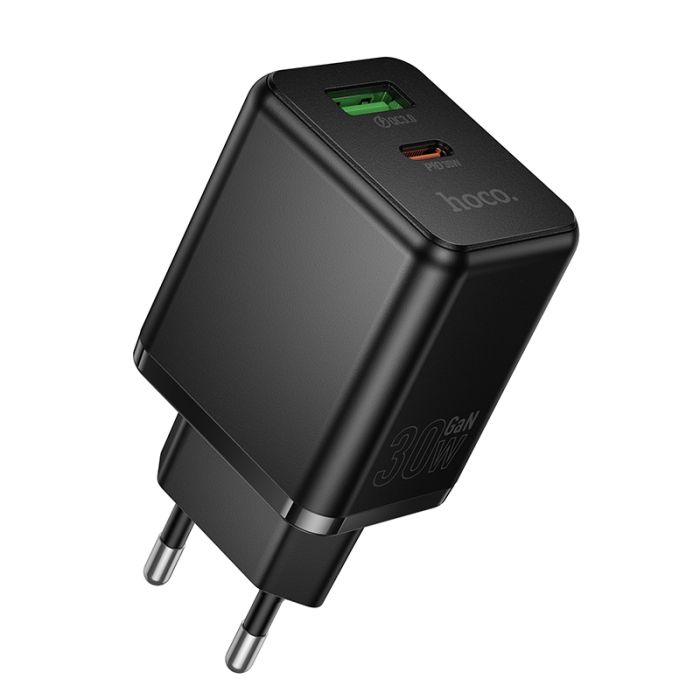 Мережевий зарядний пристрій HOCO C157A Smart PD30W+QC3.0 multi-protocol charger(EU) Black (6942007663847)