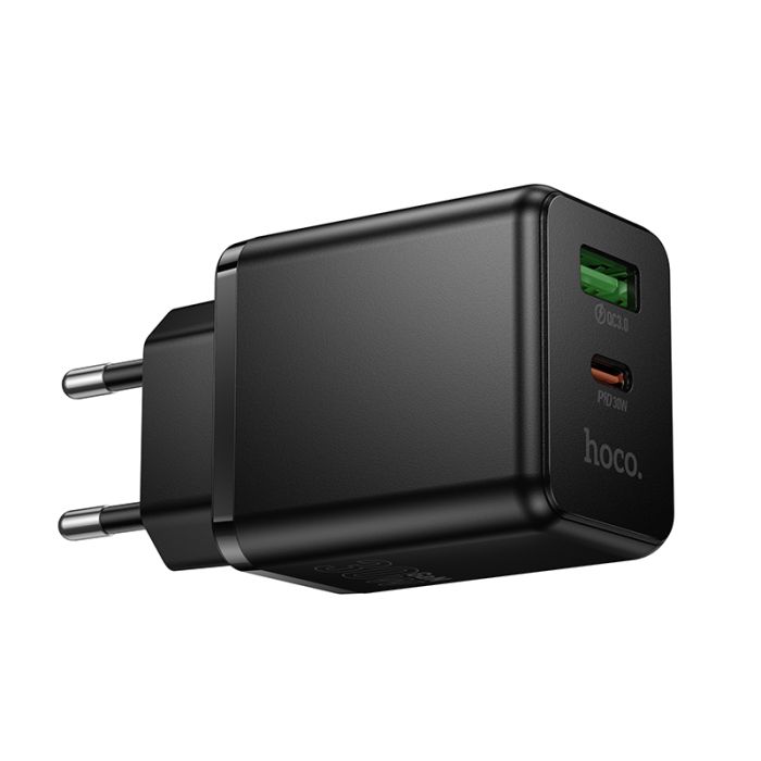 Мережевий зарядний пристрій HOCO C157A Smart PD30W+QC3.0 multi-protocol charger(EU) Black (6942007663847)