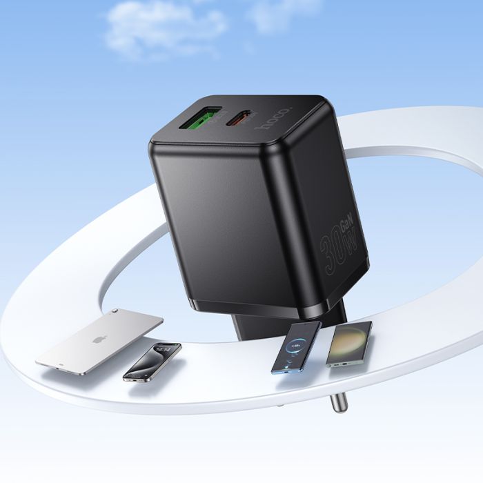 Мережевий зарядний пристрій HOCO C157A Smart PD30W+QC3.0 multi-protocol charger(EU) Black (6942007663847)