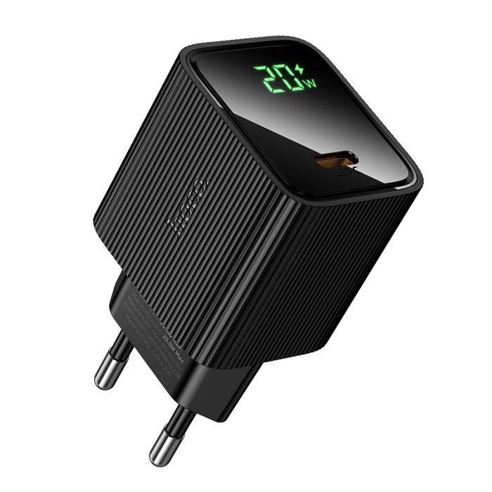Мережевий зарядний пристрій HOCO CS82A Excellent single port PD20W charger with digital display(EU) Black (6942007664493)