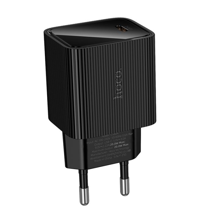 Мережевий зарядний пристрій HOCO CS82A Excellent single port PD20W charger with digital display(EU) Black (6942007664493)