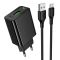Мережевий зарядний пристрій HOCO CS92A Leader single port QC3.0 charger set(Type-C) Black (6942007671057)