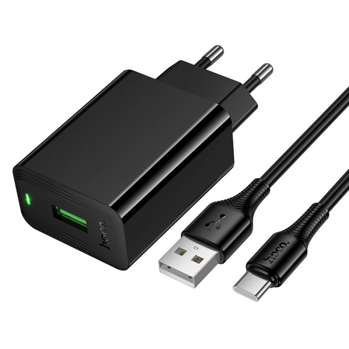 Мережевий зарядний пристрій HOCO CS92A Leader single port QC3.0 charger set(Type-C) Black (6942007671057)