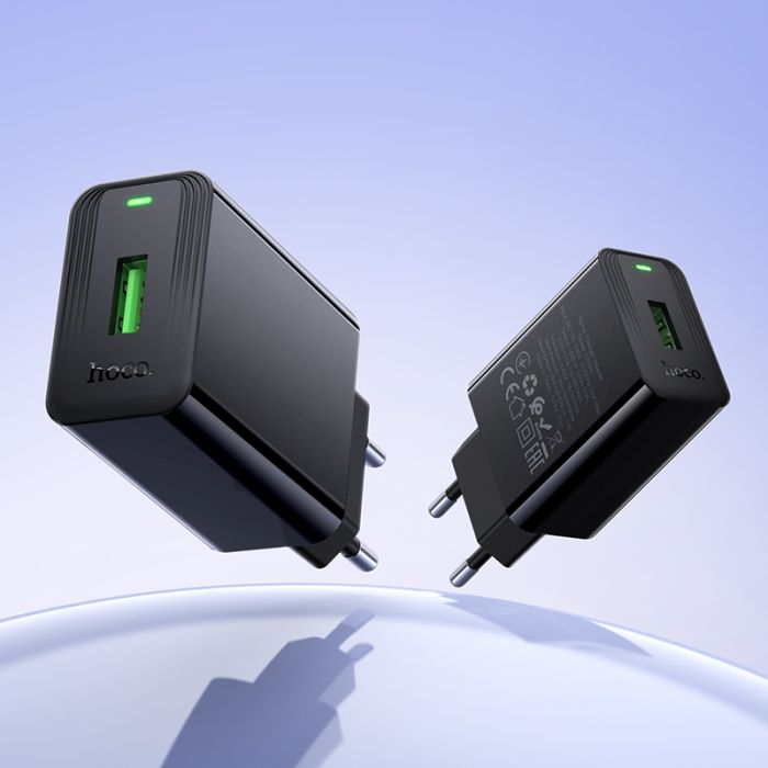 Мережевий зарядний пристрій HOCO CS92A Leader single port QC3.0 charger set(Type-C) Black (6942007671057)