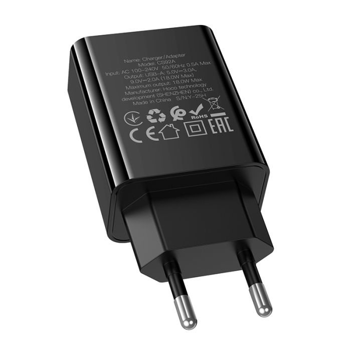 Мережевий зарядний пристрій HOCO CS92A Leader single port QC3.0 charger(EU) Black (6942007671033)