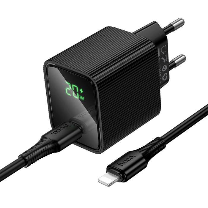 Мережевий зарядний пристрій HOCO CS82A Excellent single port PD20W charger with digital display set(C to iP) Black (6942007664509)