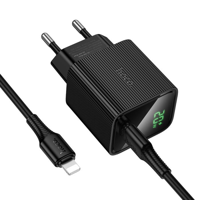 Мережевий зарядний пристрій HOCO CS82A Excellent single port PD20W charger with digital display set(C to iP) Black (6942007664509)