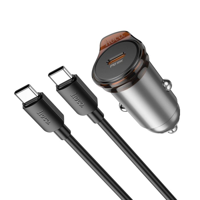 Автомобільний зарядний пристрій HOCO NZ16 Rigorous single port PD30W car charger set(C to C) Metal Grey (6942007644730)
