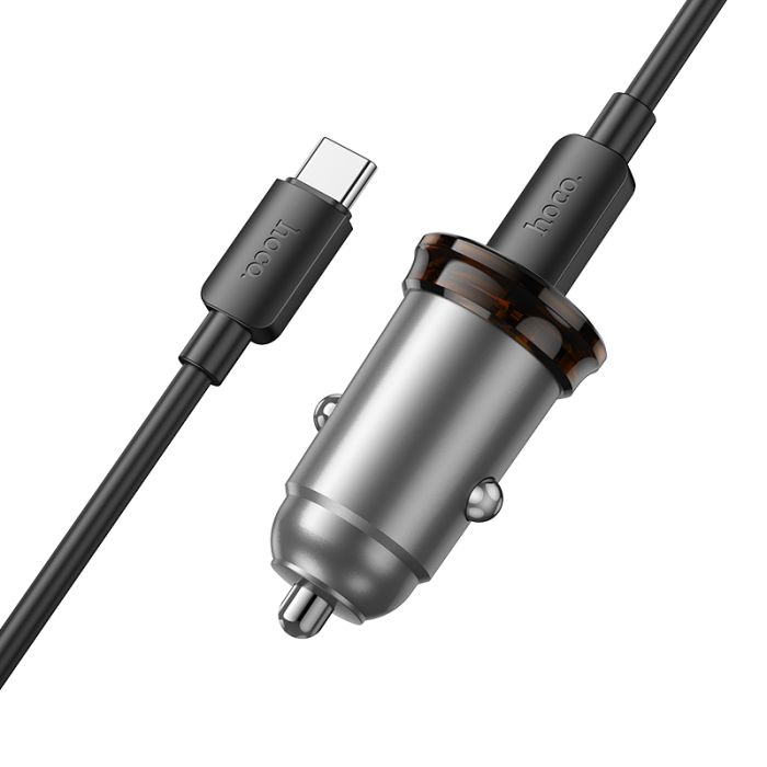 Автомобільний зарядний пристрій HOCO NZ16 Rigorous single port PD30W car charger set(C to C) Metal Grey (6942007644730)