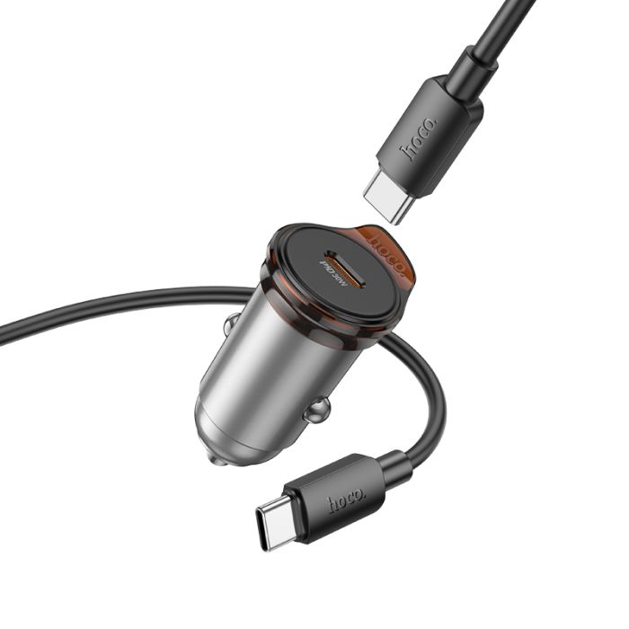 Автомобільний зарядний пристрій HOCO NZ16 Rigorous single port PD30W car charger set(C to C) Metal Grey (6942007644730)