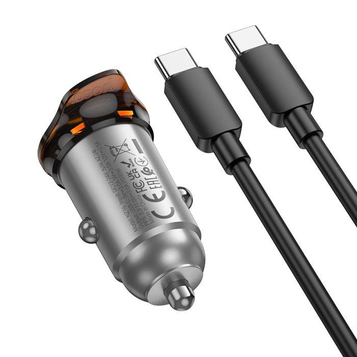Автомобільний зарядний пристрій HOCO NZ16 Rigorous single port PD30W car charger set(C to C) Metal Grey (6942007644730)