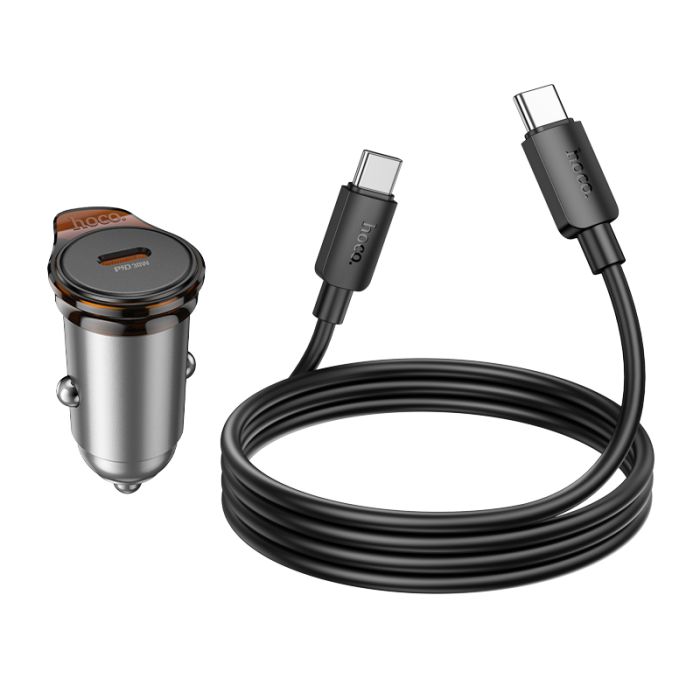 Автомобільний зарядний пристрій HOCO NZ16 Rigorous single port PD30W car charger set(C to C) Metal Grey (6942007644730)