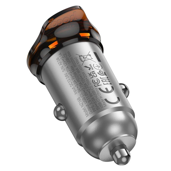 Автомобільний зарядний пристрій HOCO NZ16B Rigorous PD45W(2C) car charger Metal Grey (6942007644778)