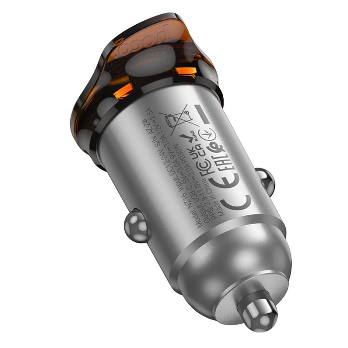 Автомобільний зарядний пристрій HOCO NZ16 Rigorous single port PD30W car charger Metal Grey (6942007644716)