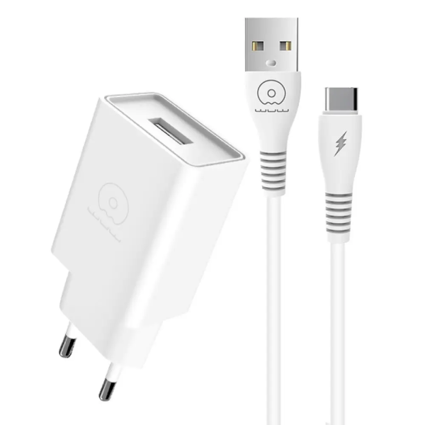 Мережевий зарядний пристрій з кабелем WUW-T82 Single USB home charger set iP (6972573336555)