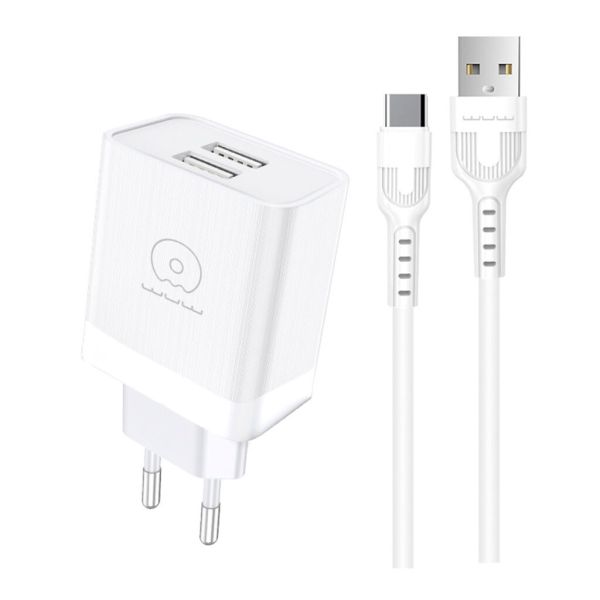 Мережевий зарядний пристрій з кабелем WUW-T92 2USB/2.4A set type-c (6972573337682)