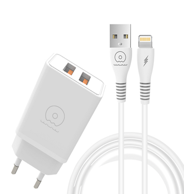 Мережевий зарядний пристрій з кабелем WUW-T55 2USB/3.1A set IP (6972573333998)