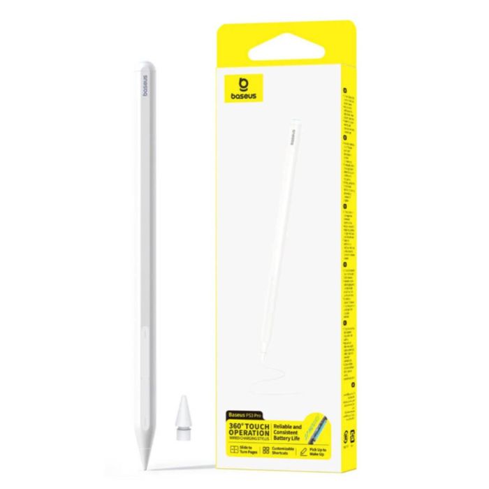 Стилус Baseus Smooth Writing PS3 Pro 360° Touch Operation Wired Charging Stylus Moon White (With Type-C*1 Cable and Tip*1) (B0004A01)