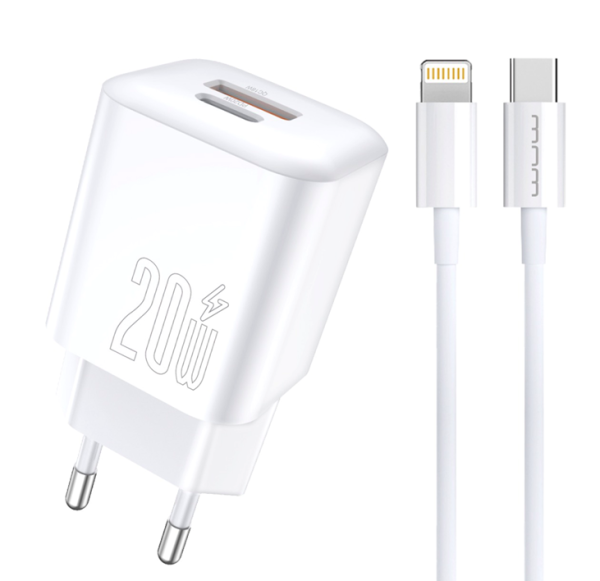 Мережевий зарядний пристрій з кабелем WUW-T104L PD20W A+C  Lightning kit (6978749570631)