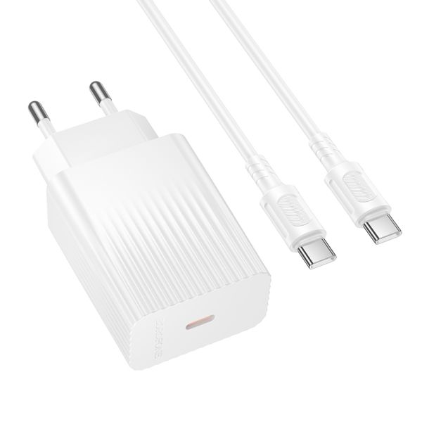 Мережевий зарядний пристрій з кабелем BOROFONE BAS75A Source single port PD30W charger set (C to C) (EU)White (6941991122866)