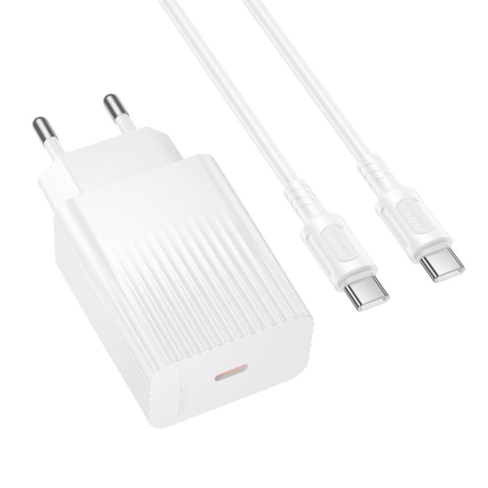 Мережевий зарядний пристрій з кабелем BOROFONE BAS75A Source single port PD30W charger set (C to C) (EU)White (6941991122866)