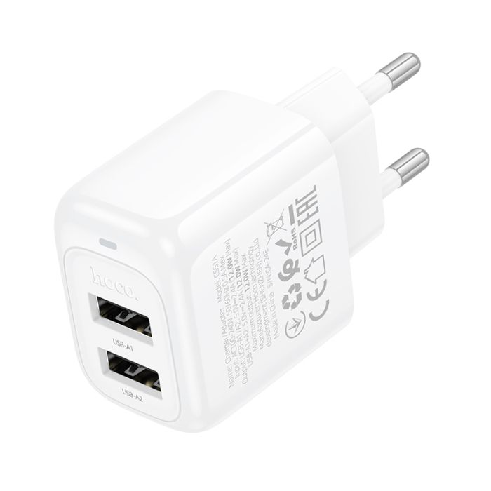 Мережевий зарядний пристрій HOCO CS51A Surplus dual-port charger(EU) White (6942007631419)