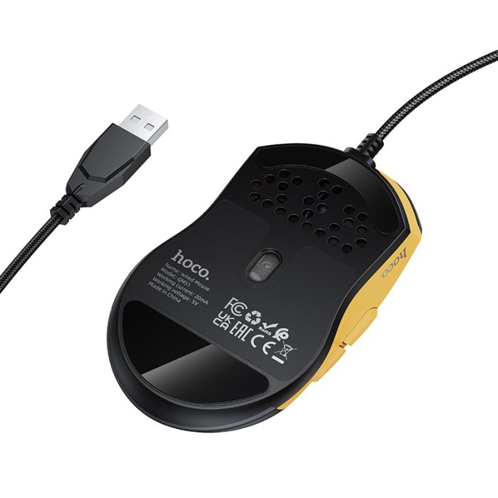 Маніпулятор миша HOCO GM51 Sky luminous gaming wired mouse black＆yellow (6942007675253)