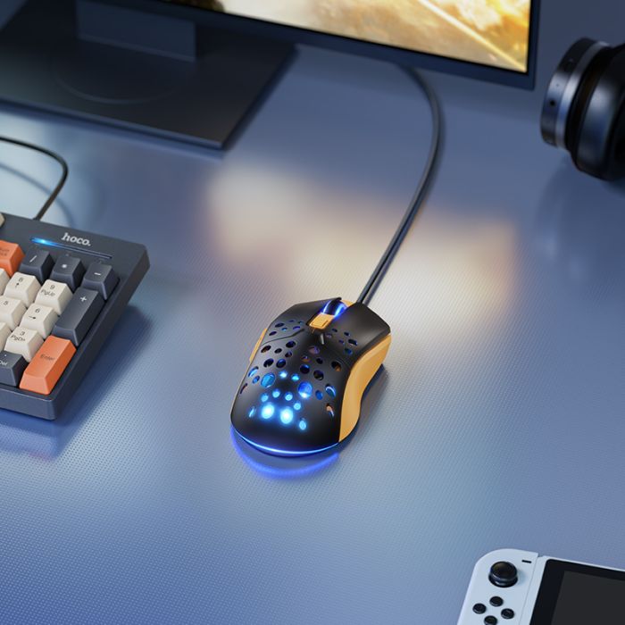 Маніпулятор миша HOCO GM51 Sky luminous gaming wired mouse black＆yellow (6942007675253)
