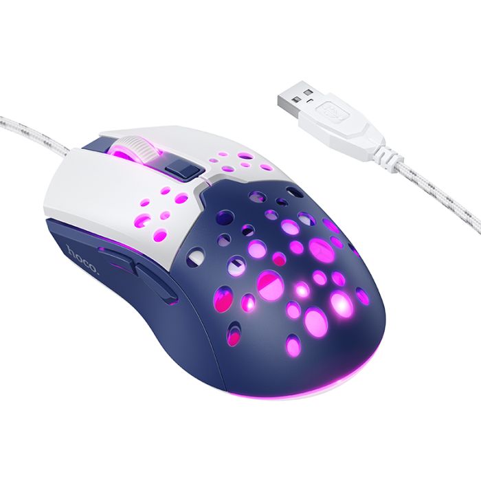 Маніпулятор миша HOCO GM51 Sky luminous gaming wired mouse white＆blue (6942007675260)